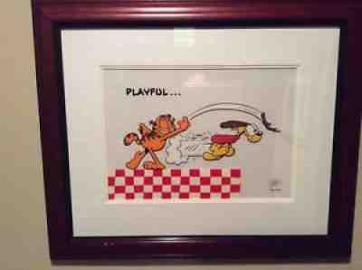 Garfield, Odie, playful, Jim Davis picture, framed, limited edition sericel, COA