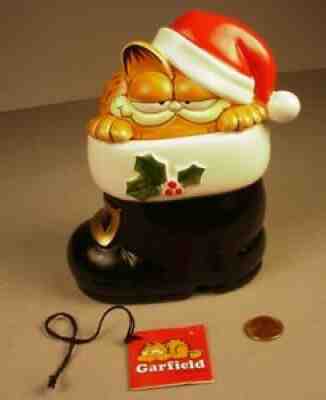 Enesco Garfield Cat ceramic Cookie Candy Jar 1981 Cartoon Christmas Boot Figure