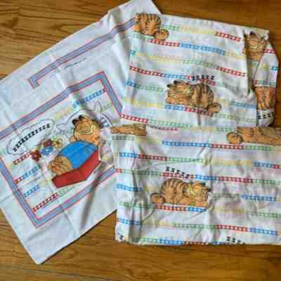 Vintage 1978 Garfield Bedding Complete Sheet Set 4 Piece Lot Full Size Linens