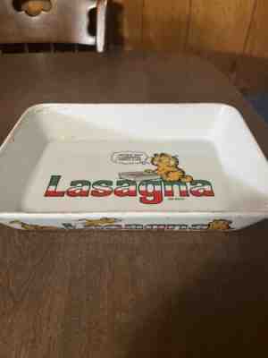 RARE garfield enesco lasagna pan dish ceramic porcelain 12.5