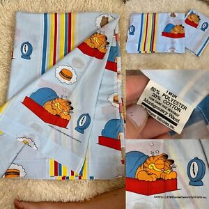 Vintage Garfield 1978 Retro Blue TWIN Flat Fitted Sheet Set Montgomery Ward
