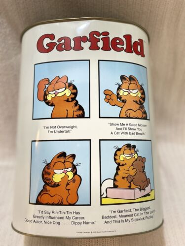 Vintage Garfield Metal Trash Can /Waste Basket W Quotes