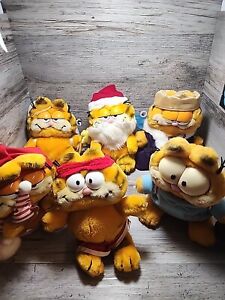 Lot Of 6 Vintage Garfield Plush Dakin 1981 Christmas Santa 9” Beard Stuffed