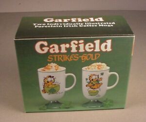 Enesco Garfield Cat Irish Coffee Mugs ceramic 1978 cartoon MIB St Patrick's Day