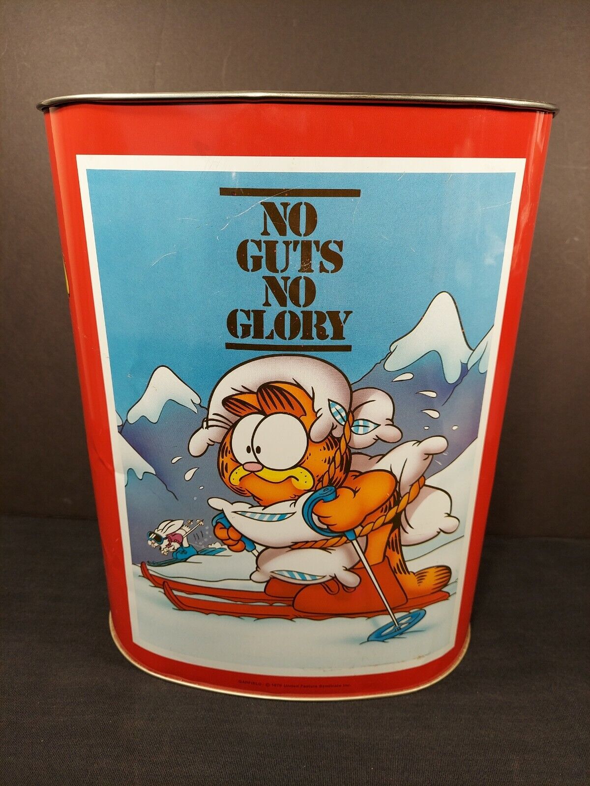 1980s Vintage GARFIELD Metal Trash Can Waste Basket RARE