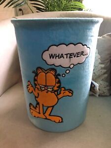 Vintage GARFIELD Trash Can Waste Basket WHATEVER Embroidered Velour