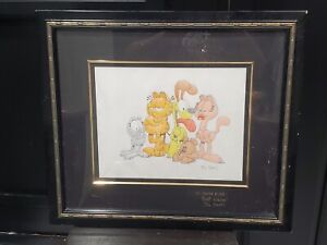 ? Vintage Jim Davis Autographed Garfield Friends Original Drawing Framed Signed