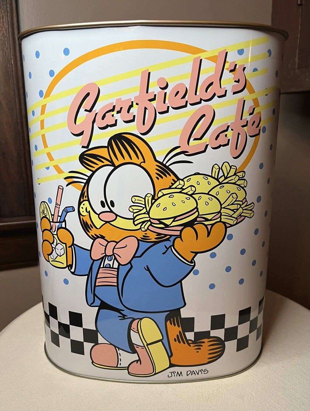 VINTAGE Rare Retro 1970’s Garfield's Cafe Metal Tin Trash Waste Can 1978 EUC