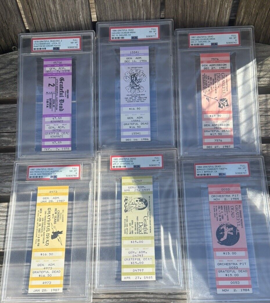 6 Different PSA 8 Grateful Dead Full Unused Tickets WOW CLASSIC SHOWS INVEST !