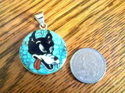 Grateful Dead Reversed Wolf Pendant in Sterling Silver Genuine Stone & Shell
