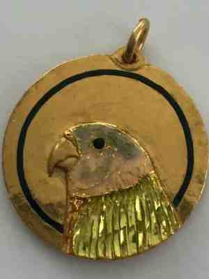 OWSLEY STANLEY BEAR GRATEFUL DEAD MEDALLION CHARM 24K GOLD-PENDANT PARROT BIRD