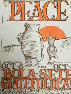 1966 Peace  Dead Piglet & Pooh Handbill Mouse Signed AOR 2.326