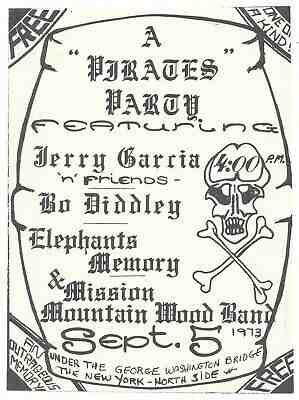 original JERRY GARCIA (GRATEFUL DEAD) Hells Angels Pirates Party handbill 1973