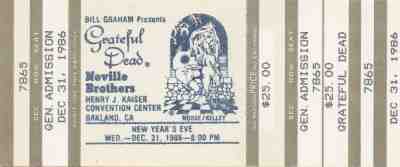 GRATEFUL DEAD UNUSED TICKET 12-31-1986 NEW YEARS EVE MAIL ORDER GARCIA WEIR MINT