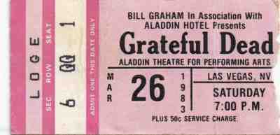 GRATEFUL DEAD TICKET LOT GREEK, ALADDIN, PORTLAND