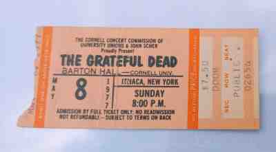 GRATEFUL DEAD TICKET STUB - 5/8/77-Barton Hall Cornell 1977 RARE 