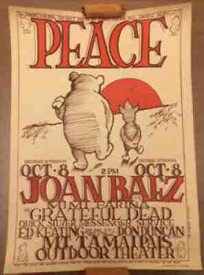 Original 1966 Grateful Dead W Joan Baez Vintage Poster Peace Pooh Mouse Studios