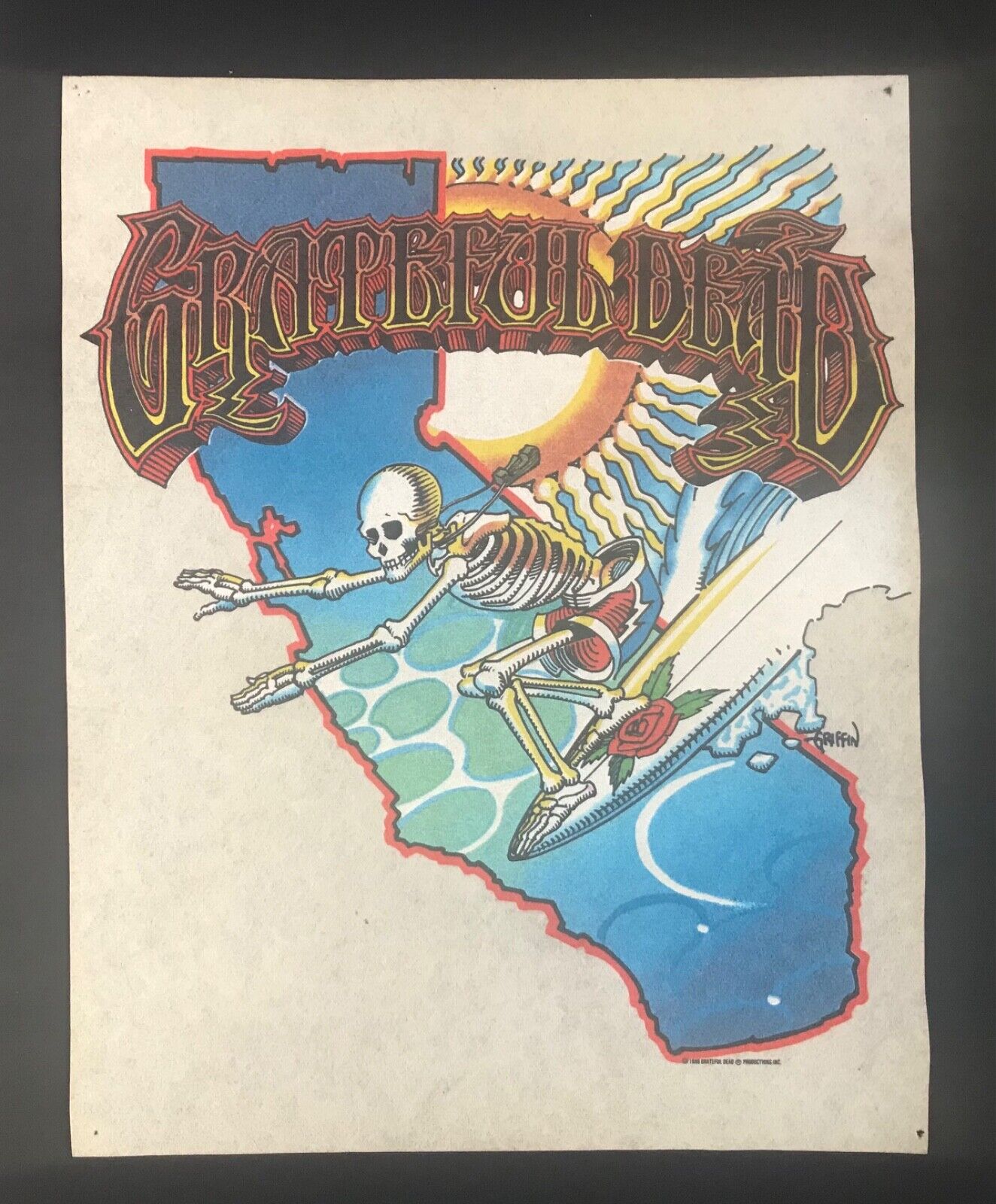 Original 1986 Grateful Dead Surf Skeleton by Rick Griffin on Pellon AOR "Poster"