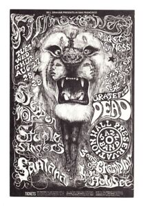 BG-134 Bill Graham Fillmore Era Postcard Grateful Dead Santana Aug-Sep 1968