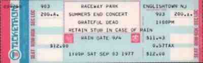 THE GRATEFUL DEAD 1977 SUMMERS END CONCERT RACEWAY PARK UNUSED TICKET / NM 2 MNT