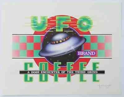 UFO COFFEE T-Shirt design AIRBRUSH orig. art Scott McDougall signed