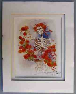 Stanley Mouse Original Watercolor: Skeleton and Roses, Grateful Dead