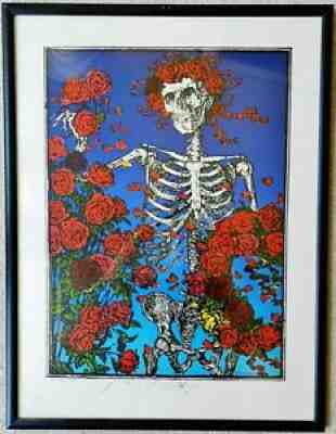 RARE Stanley Mouse Hand-Printed & Signed Skeleton Roses Serigraph Grateful Dead