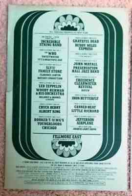 Creedence/The WHO Sly Grateful Dead/Led Zeppelin FILLMORE EAST Postcard 1968
