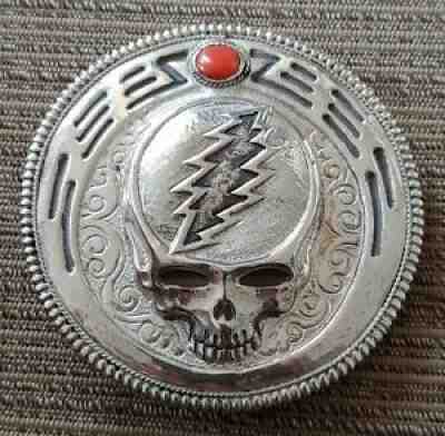 Ultra Rare Handmade Vintage 80s Grateful Dead Steal Your Face Silver Belt Buckle