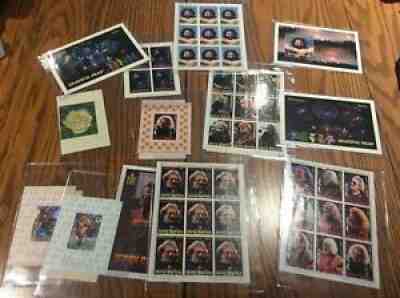 BIG COLLECTION (13 sheets) OF JERRY GARCIA Collector Stamps w/COAs + Fact Sheet