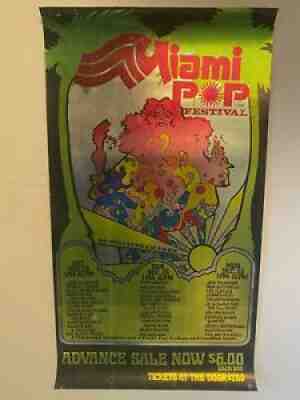 VTG RARE 100% ORIGINAL FOIL 1968 MIAMI POP FESTIVAL 3 DAY CONCERT POSTER GRANDE