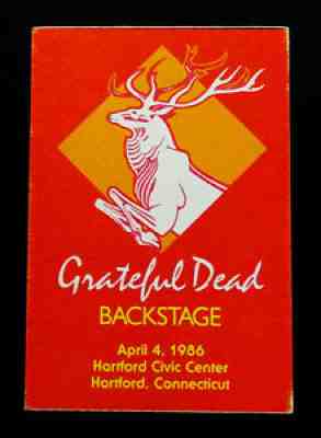 Grateful Dead Backstage Pass Deer Buck Hartford Connecticut CT 4/4/86 4/4/1986