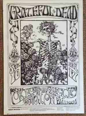 RARE! Grateful Dead Skull And Roses Incredible 1966 Poster, b&w misprint?