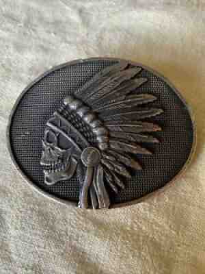 Grateful Dead Wes Lang Indian Head Bronze Belt Buckle #418/500 Lightening Bolt