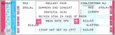 Grateful Dead UNUSED FULL CONCERT TICKET Englishtown 1977 NRPS Marshall Tucker