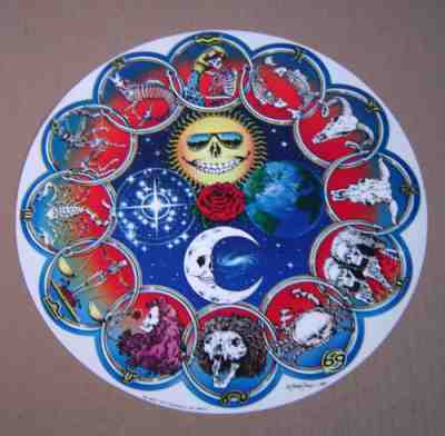Vintage 1987 Grateful Dead Giant Round Window Sticker Decal 12 1/4" Jerry Jasper