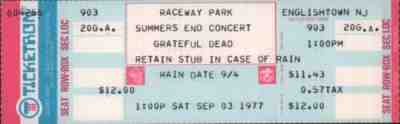 GRATEFUL DEAD 1977 SUMMER'S END CONCERT RACEWAY PARK UNUSED TICKET / NM 2 MNT