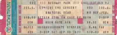 GRATEFUL DEAD TICKET UNUSED ENGLISHTOWN 09-03-1977 RACEWAY PARK **AUTHENTIC***