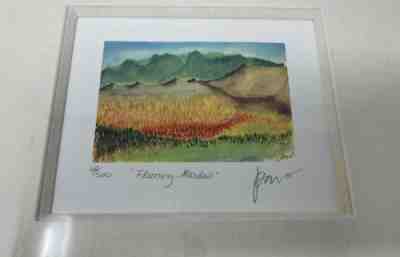 Jerry Garcia Original Hand Signed "Flaming Meadow" Lithograph with COA & Framed