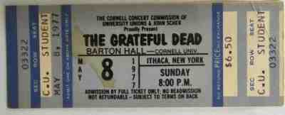 New ListingGRATEFUL DEAD TICKET BARTON HALL CORNELL UNIVERSITY MAY 8TH 1977 FREE SHIPPING