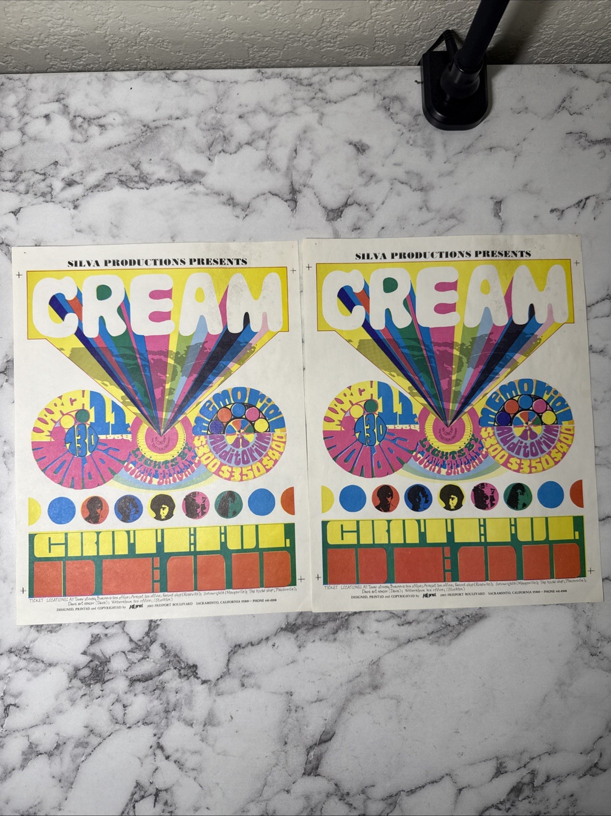 New ListingLot Of 2 For Meinsk Grateful Dead, Cream 11''x 8.5"1968 Sac, CA Concert Handbill