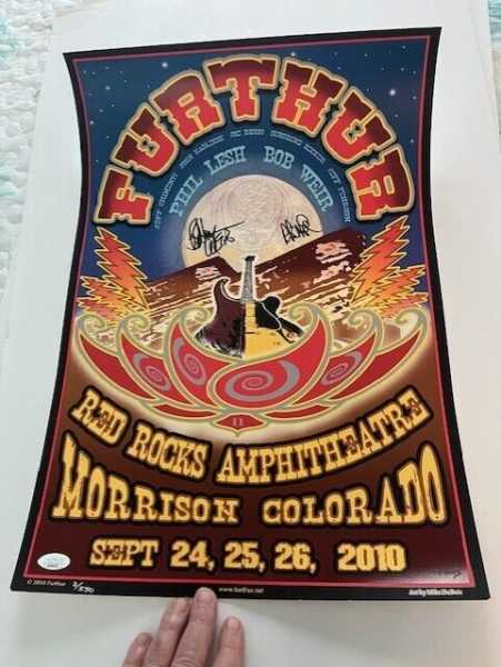 Grateful Dead Signed Phil Lesh & Bob Weir Furthur Red Rocks VIP Poster JSA Slab!
