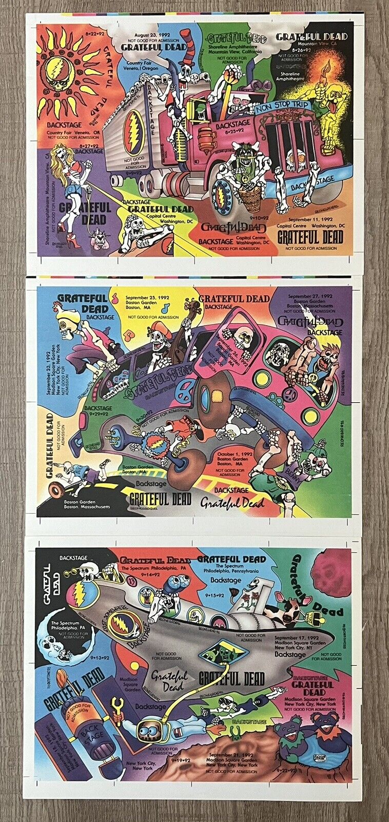 GRATEFUL DEAD PUZZLE BACKSTAGE PASS 3-PC SEMI TRUCK , MICRO BUS, SPACE SHUTTLE