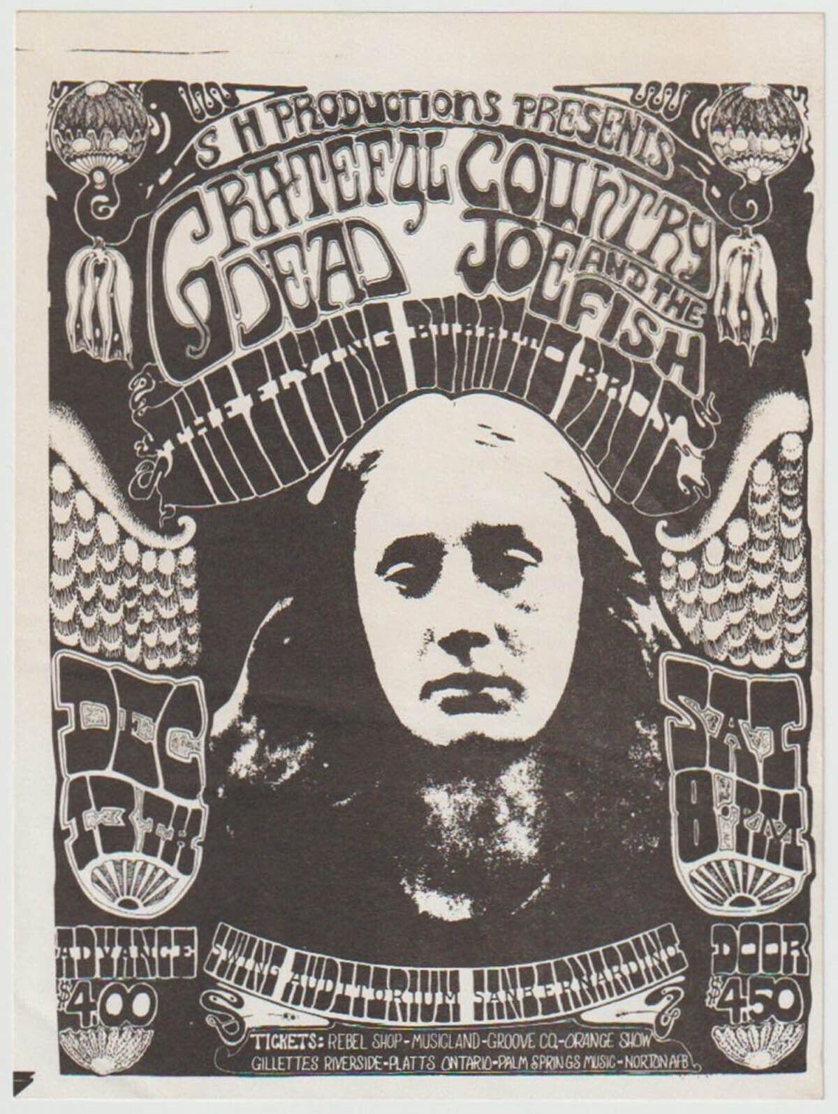 GRATEFUL DEAD Vintage Original 1969 Swing Auditorium Concert Handbill Flyer