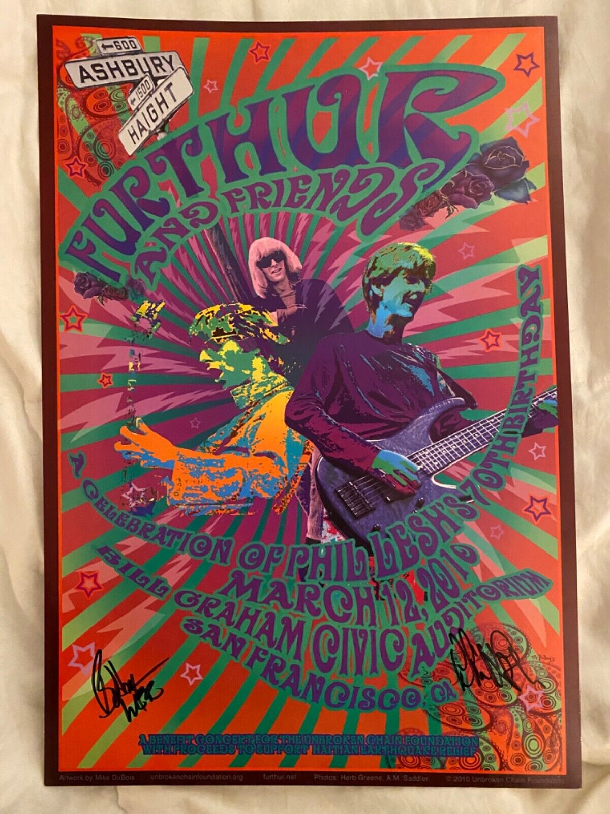 Phil Lesh Bob Weir Furthur signed 70th Birthday Poster