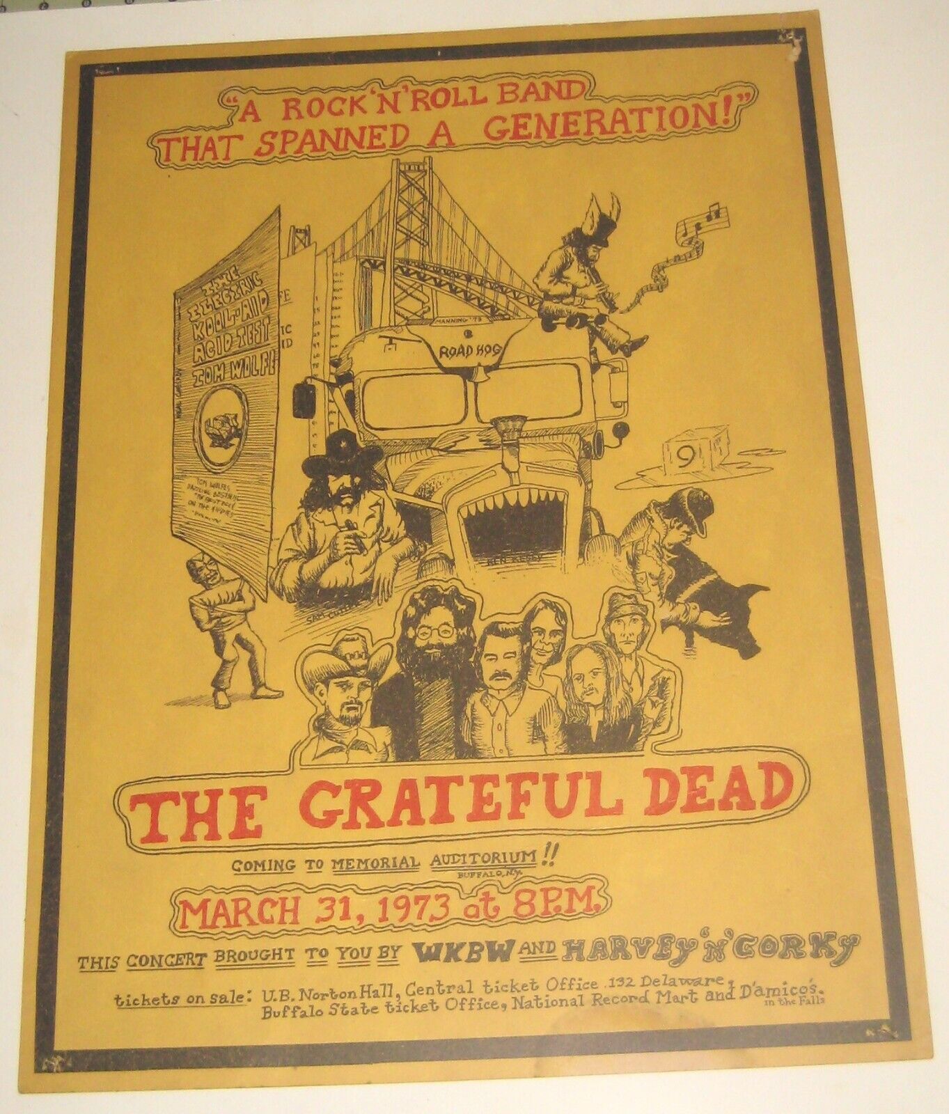 New ListingGrateful Dead Concert Poster 1973 Buffalo NY Memorial Auditorium RARE FREE S/H
