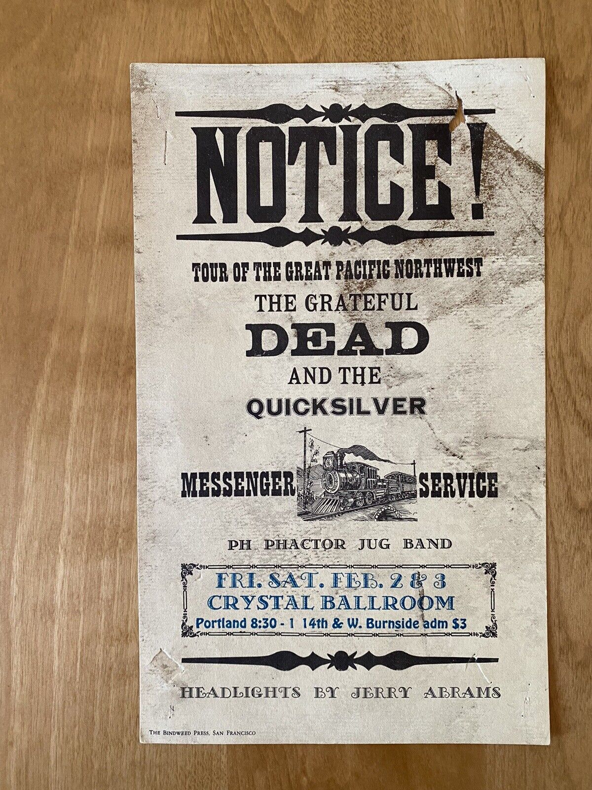 1968 Grateful Dead at Crystal Ball Room Portland Oregon Handbill Poster PNW Tour