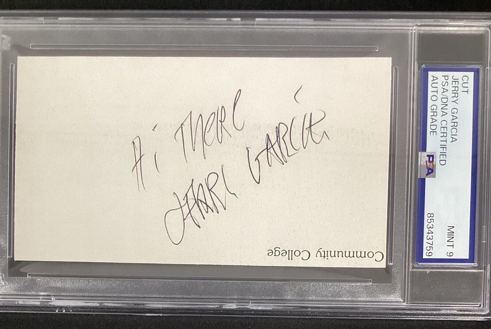 Jerry Garcia Signed Cut 3x5 Music Grateful Dead Hi There Autograph PSA/DNA Mint9