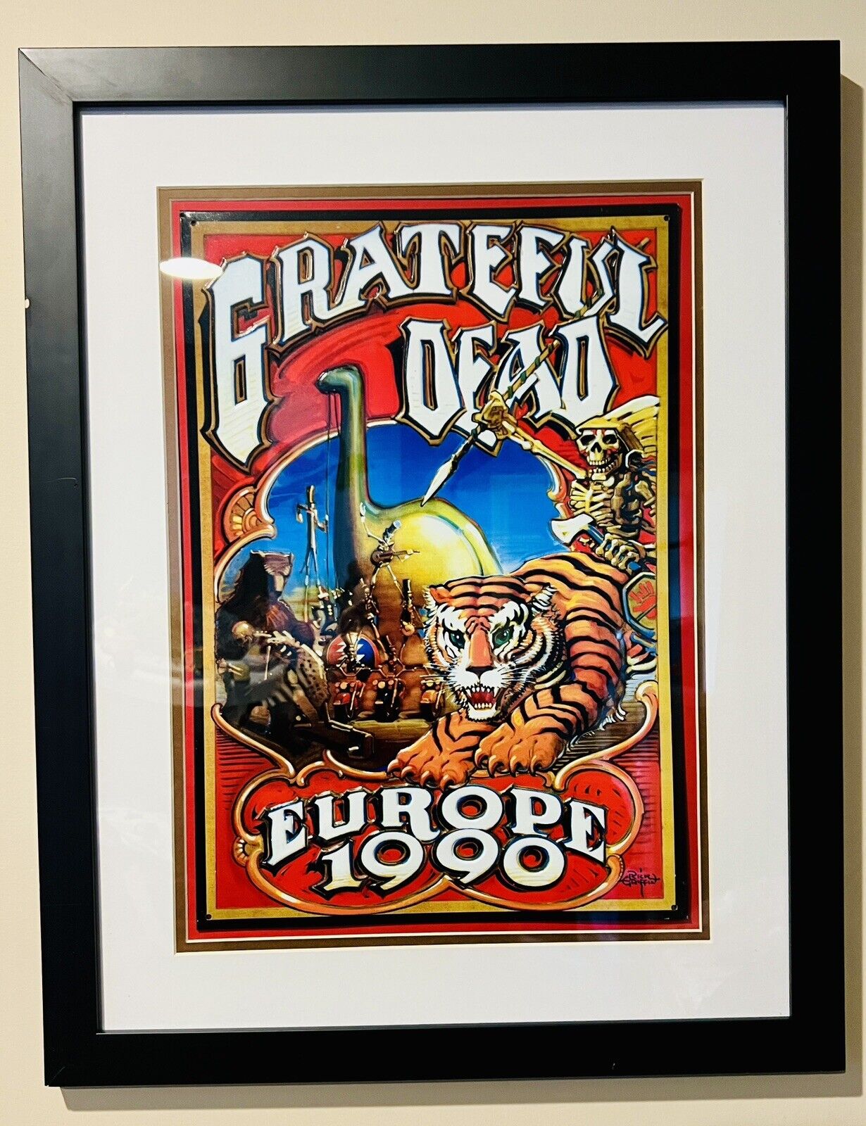 GRATEFUL DEAD EUROPE 1990 Metal Concert Poster Art Sign RICK GRIFFIN Framed!