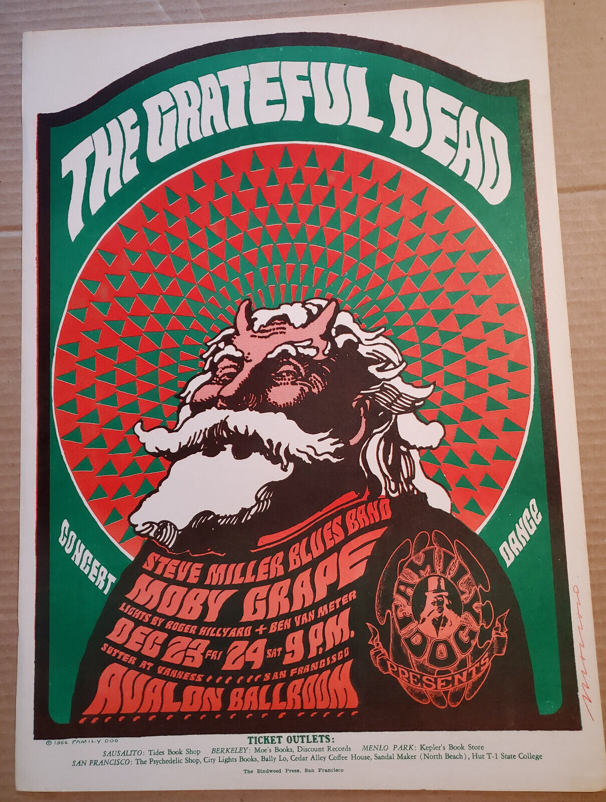 Vintage GRATEFUL DEAD 1966 AVALON BALLROOM PSYCHEDELIC ROCK POSTER Moby Grape